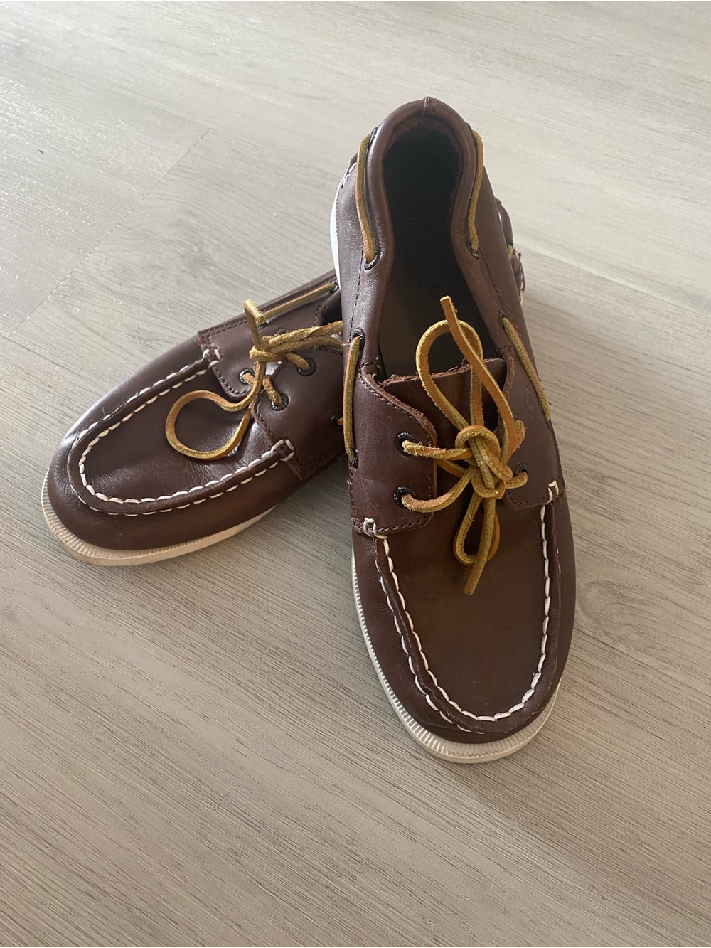 Sperry Brown Leather Kids Boat Shoes with Tan Laces